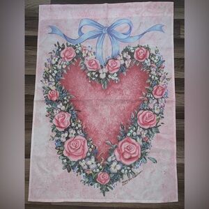 Lovely Heart & Roses Decorative Outdoor Pole Flag 37”x25” Original Art Preowned